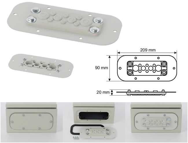Метална планка с гумена мембрана за вход на кабели в метално табло: Pulsar AWOH-PM10A